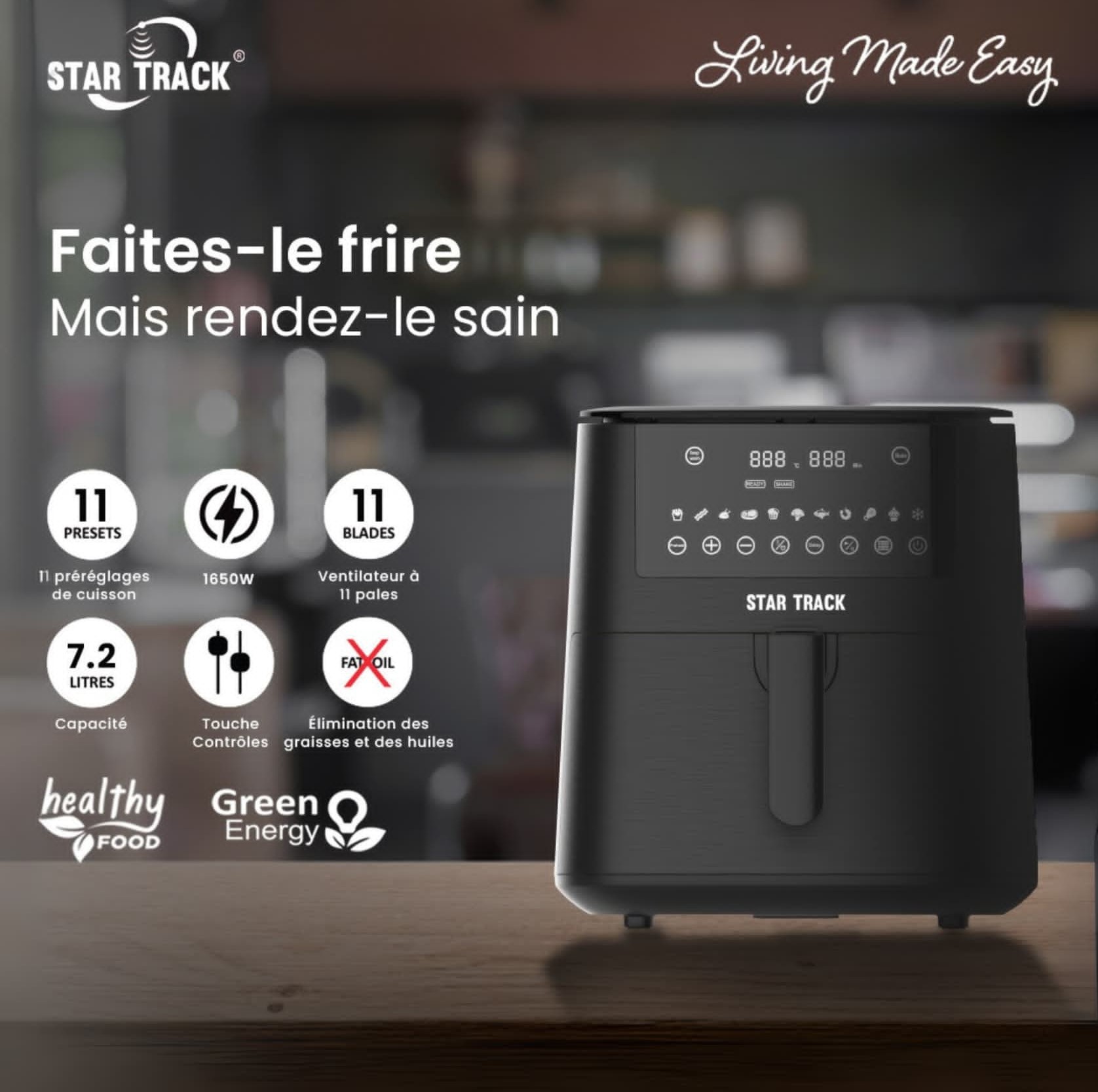 Friteuse à air 7.2L 11 fonctions STAR TRACK